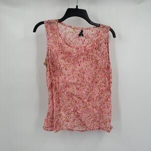Talbots Womens Size 6 Cottagecore Pink Floral Sheer‎ Sleeveless Romantic Top